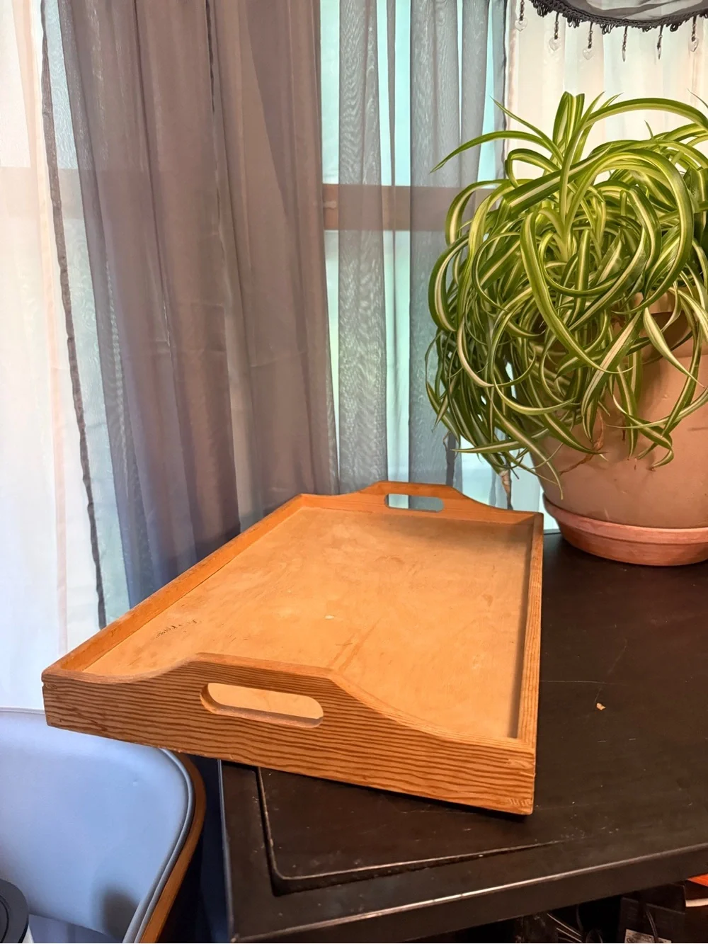 Natural Wood Serving Tray with Handles and legs